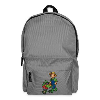 Cheerful gardener and wheelbarrow of vegetables - Backpack - elephant grey - Front