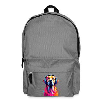 Labbi Labrador mit Kopfhörer - Rucksack - Mittelgrau - Vorne