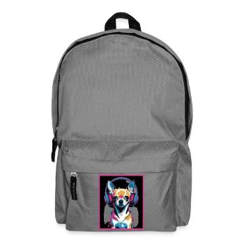 Chihuahua mit Kopfhörer - Rucksack - Mittelgrau - Vorne