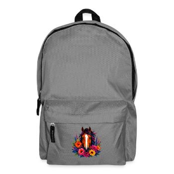 Horse with a wreath of flowers - Backpack - elephant grey - Front