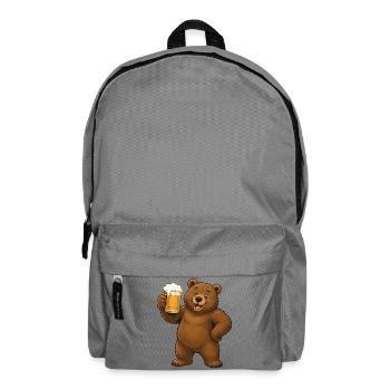 Beer Drinking Bear Cartoon - Backpack - elephant grey - Front