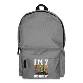 7 Years Old And Digs Excavator Birthday Design - Backpack - elephant grey - Front