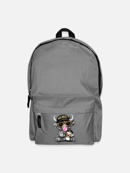 lustiges Hochlandrind mit Kaffee und Basecap - Rucksack - Mittelgrau