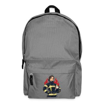 Feuerwehrfrau mit Helm und Flammen - Rucksack - Mittelgrau - Vorne