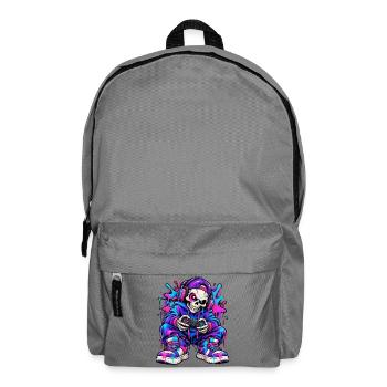 Neon-Graffiti-Gamer-Skelett – Gamer-Geschenk - Rucksack - Mittelgrau - Vorne