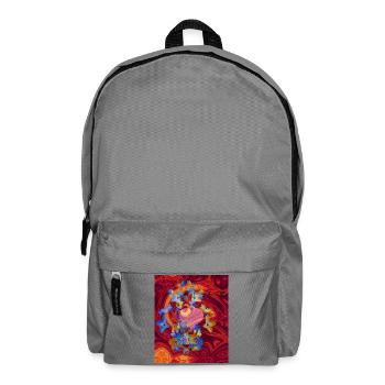 Herz und Blüten mit feurig rotem Hintergrund - Rucksack - Mittelgrau - Vorne