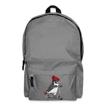 Pinguin auf dem Tretroller – Vintage-Stil - Rucksack - Mittelgrau - Vorne