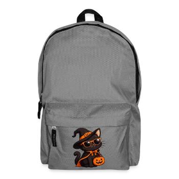 Halloween-Katze mit Kürbiskorb - Rucksack - Mittelgrau - Vorne