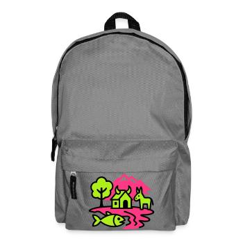 Naive Pop-Art Landschaft - Rucksack - Mittelgrau - Vorne