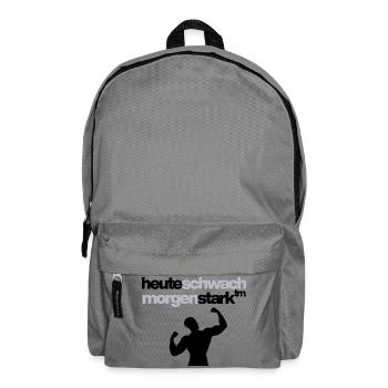 Heute schwach, morgen stark – Bodybuilder, Gym - Rucksack - Mittelgrau - Vorne