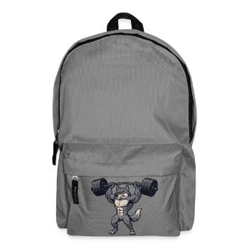 Starker Husky mit Hantel Fitness Bodybuilding - Rucksack - Mittelgrau - Vorne