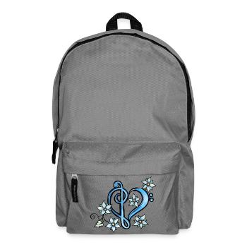Blaues Trippelherz mit floraler Blüte - Rucksack - Mittelgrau - Vorne