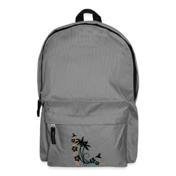 Palm trees with wave, hibiscus and hummingbirds. - Backpack - elephant grey - Front
