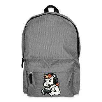 Wildes Einhorn-Gamer-Maskottchen mit Headset - Rucksack - Mittelgrau - Vorne