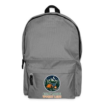Camp More Worry Less – Retro Camping Abzeichen - Rucksack - Mittelgrau - Vorne