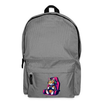 Retro Gamer Cat with Headset and Controller - Backpack - elephant grey - Front