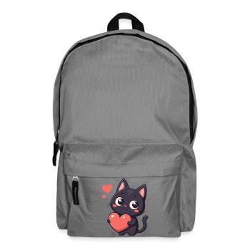 Schwarzes Katzen-Kawaii-Herz - Rucksack - Mittelgrau - Vorne