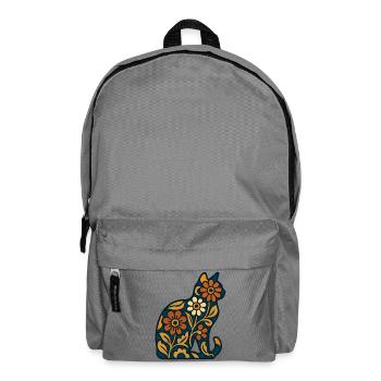 Blumige Katzen-Silhouette in Wärme - Rucksack - Mittelgrau - Vorne