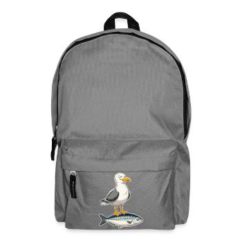 Möwe auf Forelle Cartoon - Rucksack - Mittelgrau - Vorne