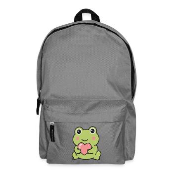 Cute Kawaii Frog Holding Pink Heart Sticker - Backpack - elephant grey - Front