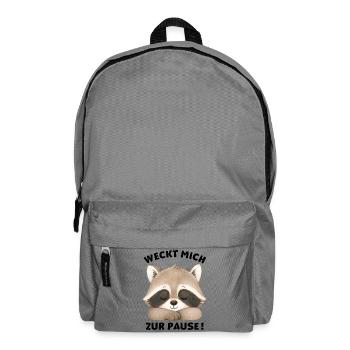 Klassentier Waschbär "Weckt mich zur Pause!" - Rucksack - Mittelgrau - Vorne