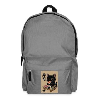 Schwarze Katze isst Sushi Japan Retro - Rucksack - Mittelgrau - Vorne