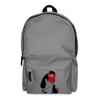 donna_con_capelli_rossi_basco_e_gatto_nero - Rucksack - Mittelgrau - Vorne