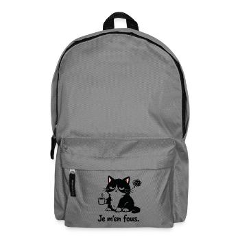 Je m’en fous – Chat blasé et café humour  - Sac à dos - gris éléphant - Devant