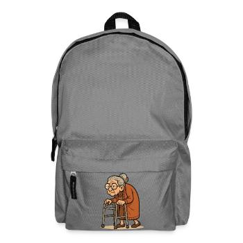 Humorvolle Seniorin mit Rollator Illustration - Rucksack - Mittelgrau - Vorne