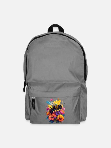 Eine Biene auf bunten Blumen - Rucksack - Mittelgrau