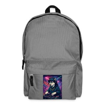 DJ Husky: Club Hund mit Hoodie & Graffiti - Rucksack - Mittelgrau - Vorne
