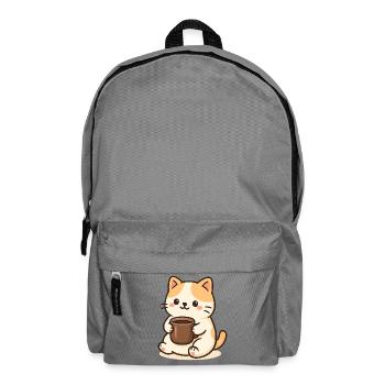 Cat with Cup - Rucksack - Mittelgrau - Vorne
