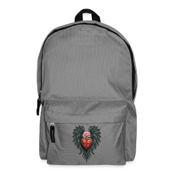 Herz mit Flügeln und rosa Blume - Rucksack - Mittelgrau - Vorne