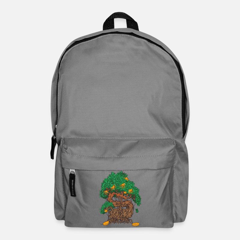 Geldbaum Bonsai mit Geldblättern und Goldmünze - Rucksack - Mittelgrau