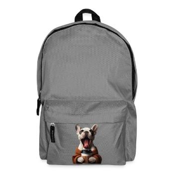Eine müde Französische Bulldogge mit Kaffee - Rucksack - Mittelgrau - Vorne