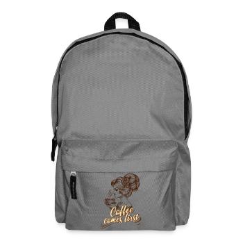 Coffee Comes First – Retro Woman Clipart - Backpack - elephant grey - Front