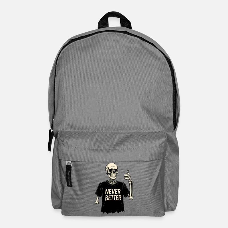 Never Better – Smiling Skeleton in a Torn Shirt - Backpack - elephant grey