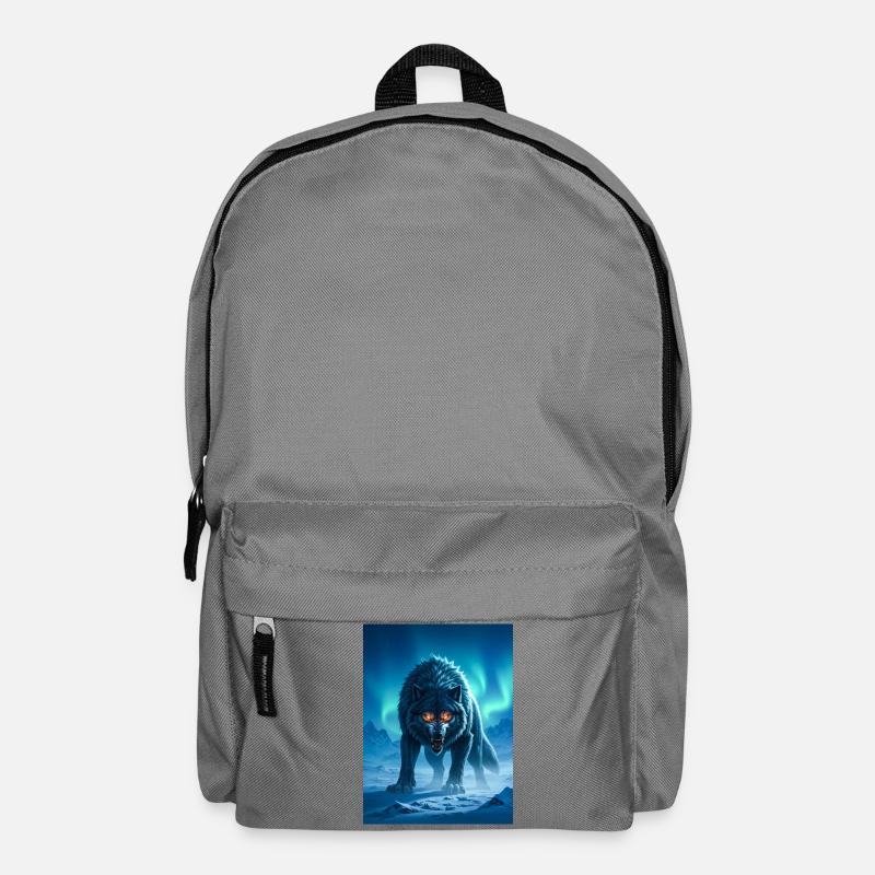 Fenrir, riesiger nordischer Wolf unter Nordlichtern - Rucksack - Mittelgrau