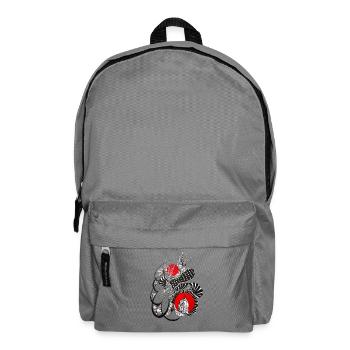 Monochrome flower circles with red - Backpack - elephant grey - Front