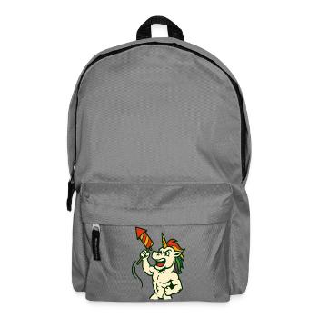 Unicorn Holding Rocket Bold Festive Mascot - Backpack - elephant grey - Front