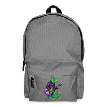 Chameleon in leather jacket and neon electric guitar - Backpack - elephant grey - Front