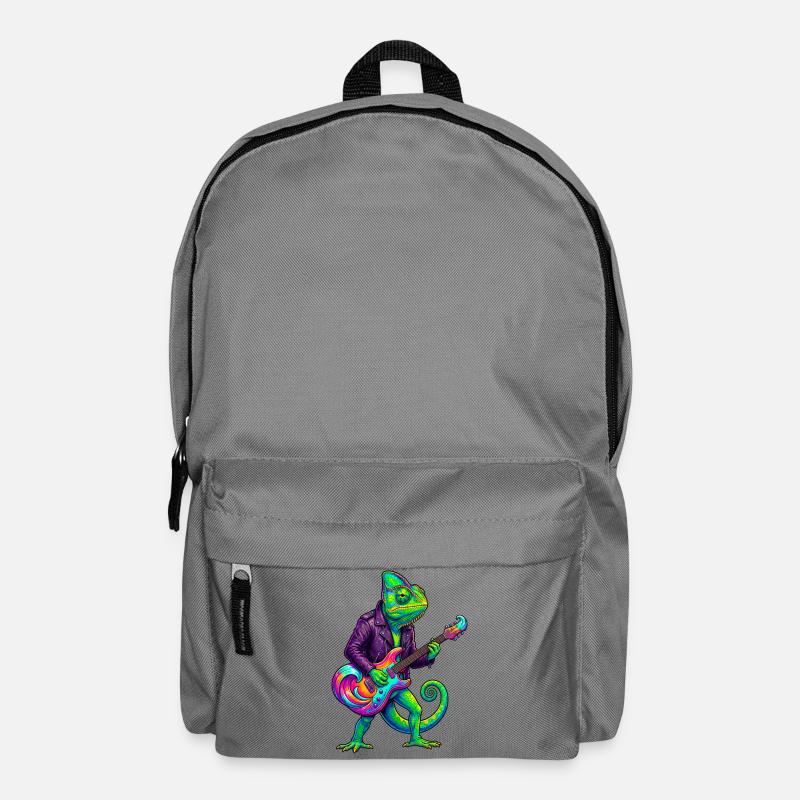 Chamäleon in Lederjacke und Neon E-Gitarre - Rucksack - Mittelgrau