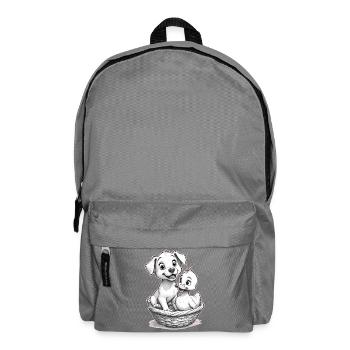 Süßer Hund und Ente im Korb – 🐶🦆 - Rucksack - Mittelgrau - Vorne
