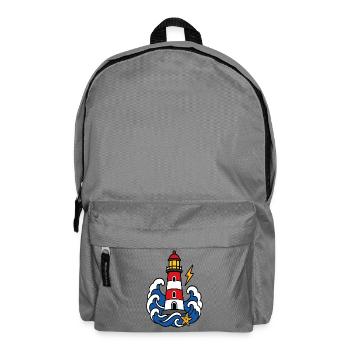 Marine-Leuchtturm- und Wellen-Tattoo-Stil - Rucksack - Mittelgrau - Vorne