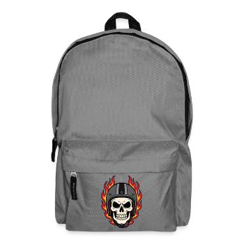 Flaming Skull with Motorcycle Helmet - Backpack - elephant grey - Front