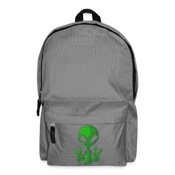 Pixel Green Alien Peace Sign Tee - Backpack - elephant grey - Front