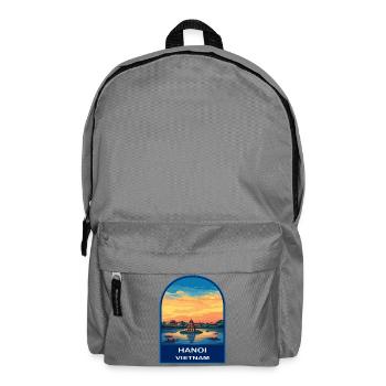 Hanoi Vietnam Turtle Tower Retro Sunset Badge - Backpack - elephant grey - Front
