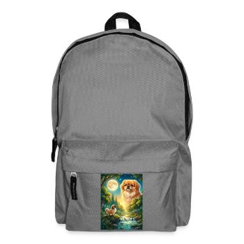 Howling to the Moon Meme Dog Pekingese - Backpack - elephant grey - Front