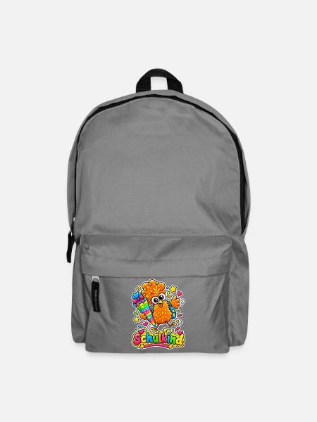 Kuschel Pompom - fröhliches Schulkind - Rucksack - Mittelgrau