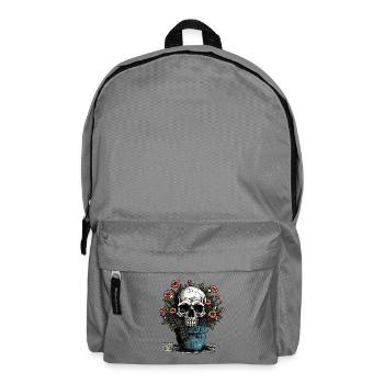 Totenkopf und Topfpflanzen - Rucksack - Mittelgrau - Vorne